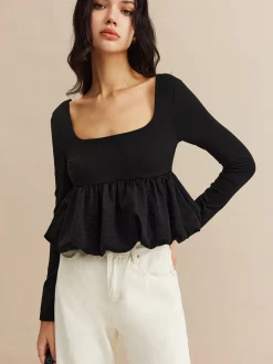 COMMENSE Square Neck Bud Waist Blouse* Blouses & Shirts|Tops