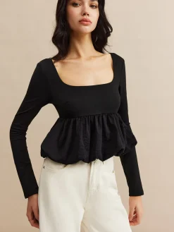 COMMENSE Square Neck Bud Waist Blouse* Blouses & Shirts|Tops