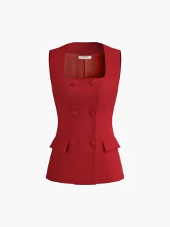 COMMENSE Square Neck Button Vest* Outerwear|Vests