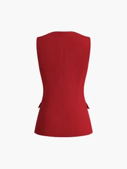 COMMENSE Square Neck Button Vest* Outerwear|Vests