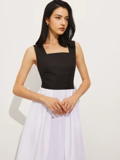 COMMENSE Square Neck Criss Cross Dress* White Dresses|Casual Dresses