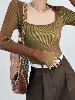 COMMENSE Square Neck Ombre Knit Top* T-shirts|Knitwear