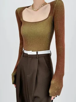 COMMENSE Square Neck Ombre Knit Top* T-shirts|Knitwear