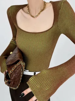 COMMENSE Square Neck Ombre Knit Top* T-shirts|Knitwear