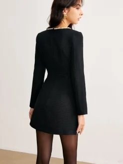 COMMENSE Square Neck Pearl Beaded Dress* Casual Dresses|Work Dresses