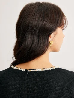 COMMENSE Square Neck Pearl Beaded Dress* Black Dresses|Casual Dresses