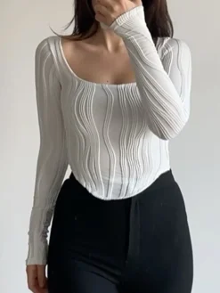 COMMENSE Square Neck Piping Crop T-Shirt* Crop Tops|T-shirts
