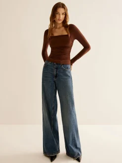 COMMENSE Square Neck Pleated Skinny T-Shirt* T-shirts|Tops