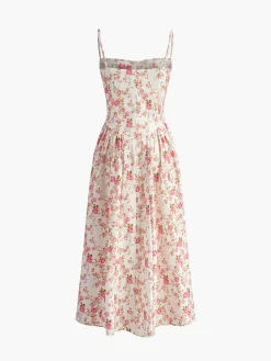 COMMENSE Square Neck Zipper Floral Dress* Floral Dresses|Summer Dresses