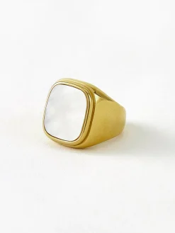 COMMENSE Square Shell Signet Ring* Rings & Bracelets|Accessories