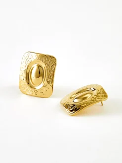 COMMENSE Square Texture Stud Earrings* Earrings|Accessories
