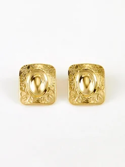 COMMENSE Square Texture Stud Earrings* Earrings|Accessories