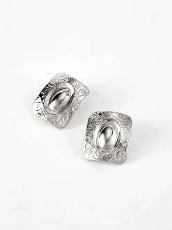 COMMENSE Square Texture Stud Earrings* Earrings|Accessories