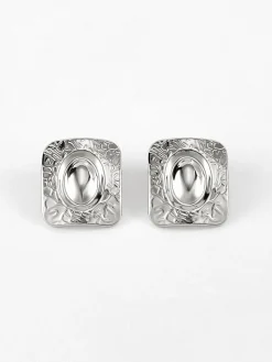 COMMENSE Square Texture Stud Earrings* Earrings|Accessories