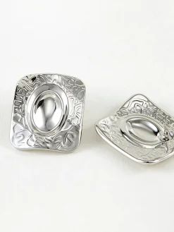 COMMENSE Square Texture Stud Earrings* Earrings|Accessories