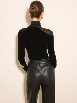 COMMENSE Stacking Neck Sheer-Detail Velvet Blouse* Blouses & Shirts|Tops