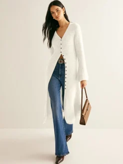 COMMENSE Stacking V-Neck Split Breasted Sweater Dress* White Dresses|Black Dresses