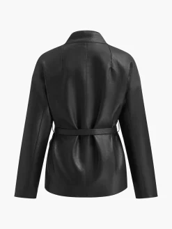 COMMENSE Stand Collar Belted Faux Leather Jacket* Outerwear|Jackets