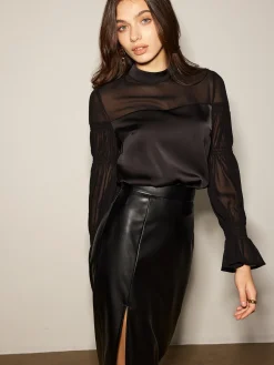 COMMENSE Stand Collar Chiffon Panel Blouse* Blouses & Shirts|Tops
