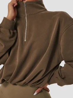 COMMENSE Stand Collar Drawstring & Zipper Sweatshirt* Tops