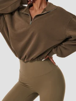 COMMENSE Stand Collar Drawstring & Zipper Sweatshirt* Tops