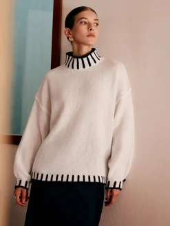 COMMENSE Stand Collar Embroidered Trim Sweater* Knitwear|Tops