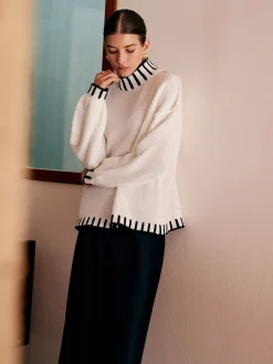 COMMENSE Stand Collar Embroidered Trim Sweater* Knitwear|Tops