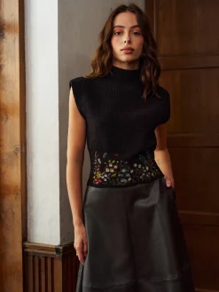 COMMENSE Stand Collar Embroidery Floral Sweater Vest* Vests|Knitwear