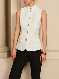 COMMENSE Stand Collar Golden Button Vest* Outerwear|Vests