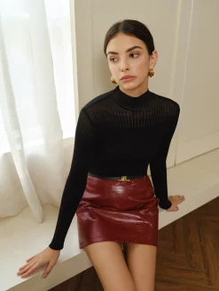 COMMENSE Stand Collar Panel Knit Top* T-shirts|Knitwear