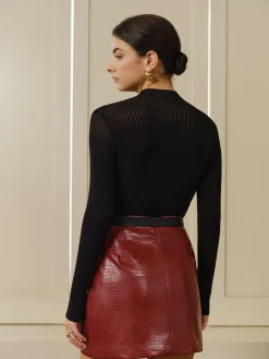 COMMENSE Stand Collar Panel Knit Top* T-shirts|Knitwear