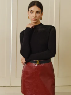 COMMENSE Stand Collar Panel Knit Top* T-shirts|Knitwear