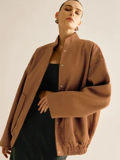 COMMENSE Stand Collar Plain Button Jacket* Outerwear|Jackets