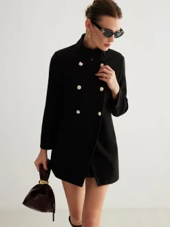 COMMENSE Stand Collar Plain Button Blazer* Outerwear|Blazers