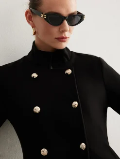 COMMENSE Stand Collar Plain Button Blazer* Outerwear|Blazers