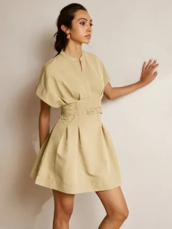 COMMENSE Stand Collar Short Dress With Belt* Work Dresses|Summer Dresses