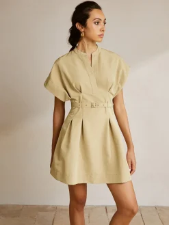 COMMENSE Stand Collar Short Dress With Belt* Work Dresses|Summer Dresses