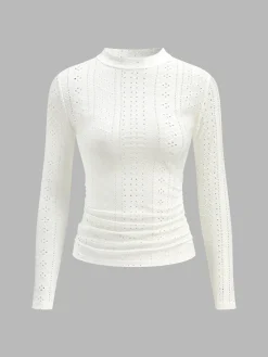 COMMENSE Stand Collar Side-Pleated Skinny Top* Tops