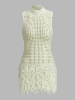 COMMENSE Stand Collar Tassel Knit Dress* Sweater Dresses|Cocktail & Party Dresses