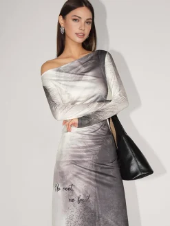 COMMENSE Straight Neck Gradient Slim Dress* Casual Dresses|Vacation Dresses