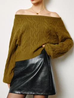 COMMENSE Straight Neck Short Cable Knit Top* Knitwear|Tops