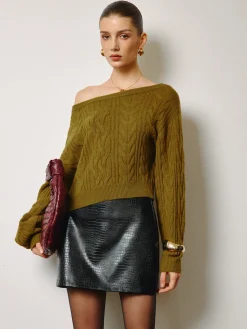 COMMENSE Straight Neck Short Cable Knit Top* Knitwear|Tops