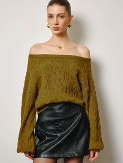 COMMENSE Straight Neck Short Cable Knit Top* Knitwear|Tops