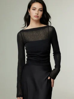 COMMENSE Straight Neck Slim Jersey Top* T-shirts|Tops