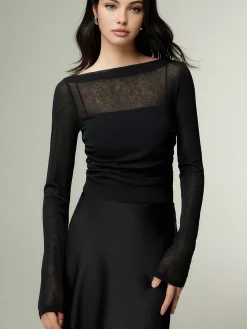 COMMENSE Straight Neck Slim Jersey Top* T-shirts|Tops