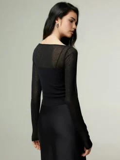COMMENSE Straight Neck Slim Jersey Top* T-shirts|Tops