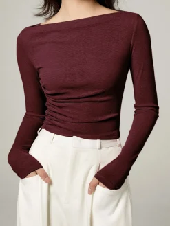 COMMENSE Straight Neck Slim Jersey Top* T-shirts|Tops