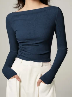 COMMENSE Straight Neck Slim Jersey Top* T-shirts|Tops