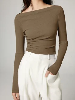 COMMENSE Straight Neck Slim Jersey Top* T-shirts|Tops