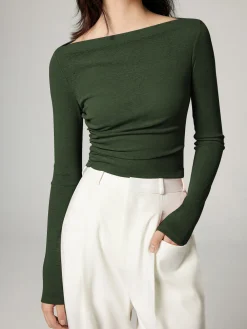 COMMENSE Straight Neck Slim Jersey Top* T-shirts|Tops